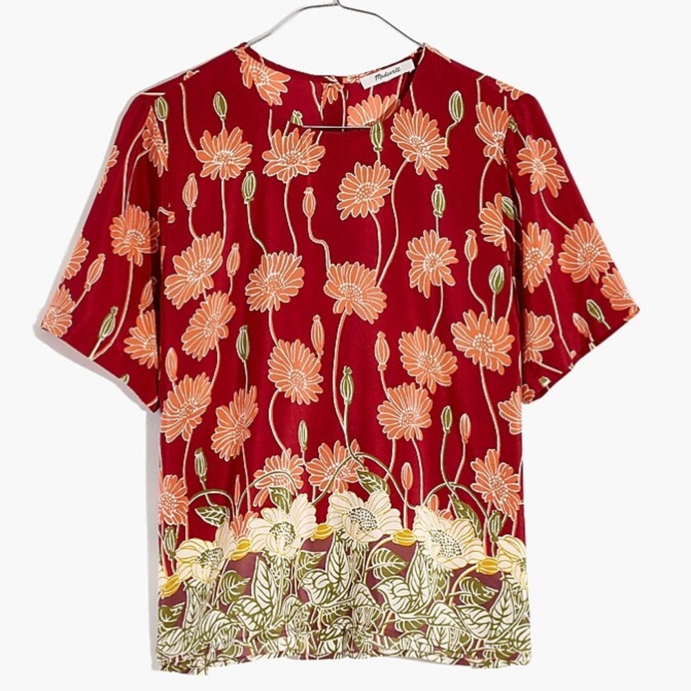 Madewell 100% silk pocket top, XL in red sunflower